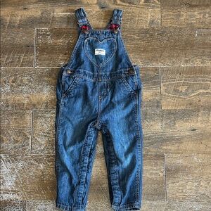 OshKosh‎ B'gosh Heart Pocket Denim Overalls Plaid lined size 24 Months